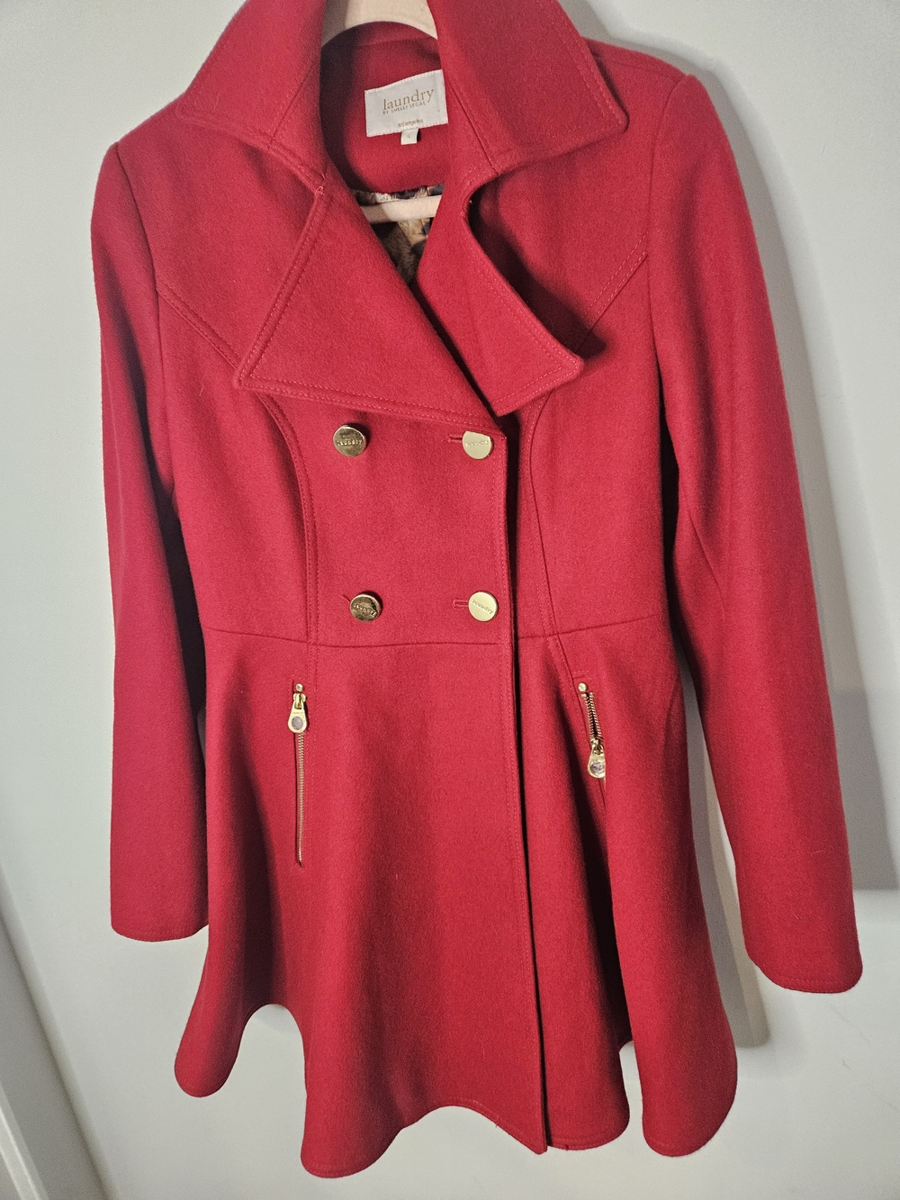 Laundry by Shelli Segal Women's Red Double-Breasted Wool Coat